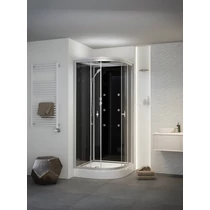 Hidromasszázs zuhanykabin negyedköríves fekete színű üveg hátfalak 90x90x222