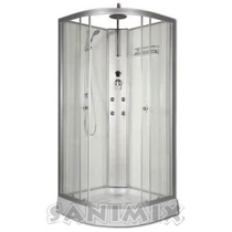 Sanimix 22.181 WHITE Negyedköríves hidromasszázs zuhanykabin fehér üveg hátfallal 90x90x215 tető nélkül