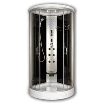 Sanimix 22.8021-1 Black Negyedköríves Hidromasszázs Zuhanykabin Elektronikával Fekete üveg hátfallal 90x90X215 cm