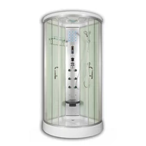 Sanimix 22.8021-1 Negyedköríves Hidromasszázs Zuhanykabin Elektronikával Fehér üveg hátfallal 90x90X215 cm