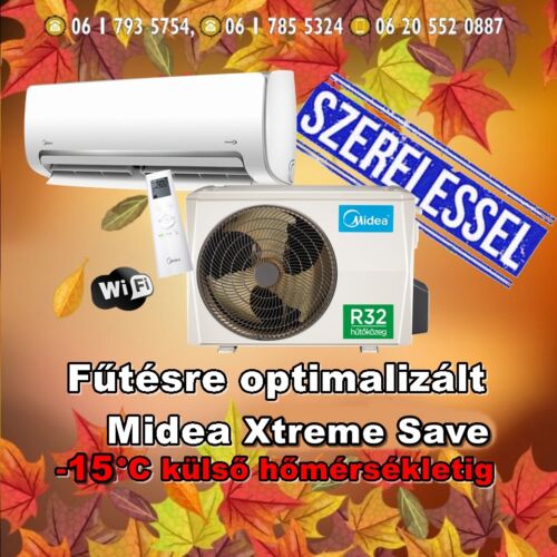 Midea Xtreme Save 3,5 kw (R32) Inverteres Integrált wifi vezérlés, Fűtésre optimalizált split klíma Szállítva és Szerelve