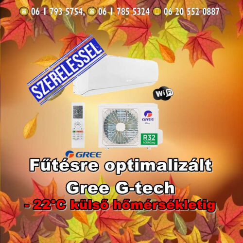 Gree G-tech 3,5 kw (R32) Inverteres Integrált Wifi vezérlés, Fűtésre optimalizált, split klímaértékesítés  Szállítva és Szerelve
