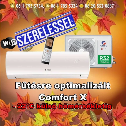  Gree Comfort X 3,5 kW (R32) Inverteres Integrált wifi vezérlés, Fűtésre optimalizált split klíma Szállítva és Szerelve